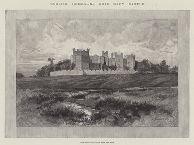 Hrad Raby, pohled z polí u silnice od Charles Auguste Loye