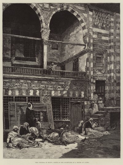 Cholera v Egyptě, Scéna na nádvoří domu v Káhiře od Charles Auguste Loye