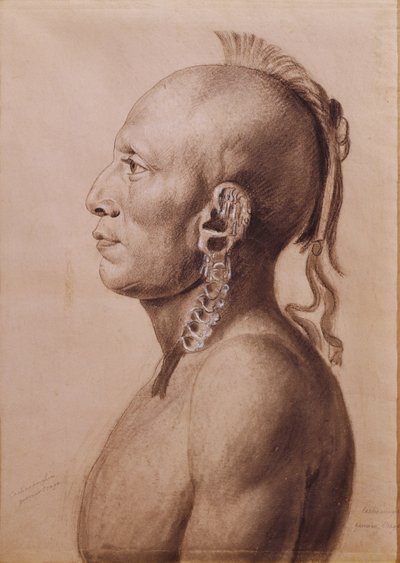 Cachasunghia, Osage Warrior, 1806 (tužka a dřevěné uhlí na papíře) od Charles Balthazar Julien Févret de Saint Mémin