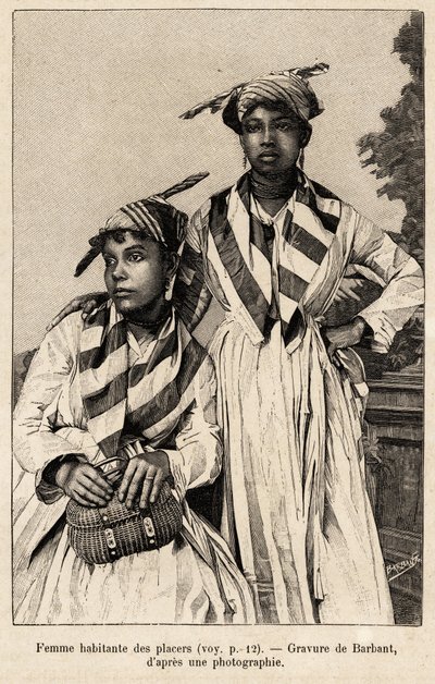 Ženy žijící v rýžovištích, ložiska nerostů. Rytina od Barbanta k ilustraci příběhu „“ chez nos indiens, čtyři roky cestování po Francouzské Guyaně “ od Charles Barbant