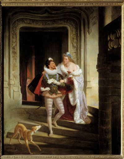 Markýza z Noirmoutiers, Charlotte de Beaune Semblancay (1551-1617) usilující o vyvrácení Jindřicha I. Lotrinského, vévody z Guise zvaného Balafre (1550-1588), aby šel na shromáždění stavů Blois před jeho zavražděním (1588) v hrad B od Charles Barthelemy Durupt