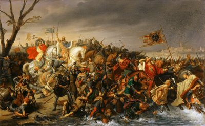 Lothair Francie porazí císaře Otu II na břehu Aisne, říjen 978 od Charles Barthelemy Jean Durupt
