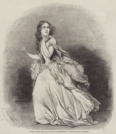 Mademoiselle Jenny Lind jako Lucia di Lammermoor v Divadle Jejího Veličenstva od Charles Baugniet
