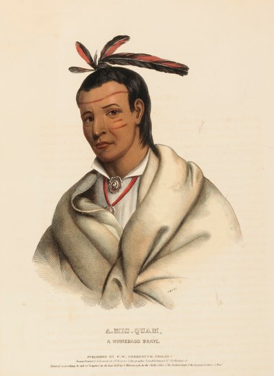 A-MIS-QUAM, WINNEBAGO BRAVE., z knihy Dějiny indiánských kmenů Severní Ameriky od Charles Bird King