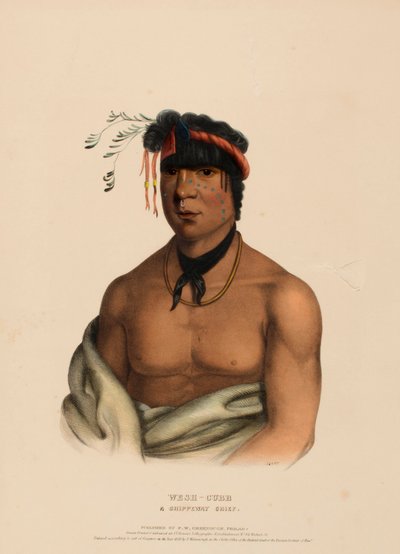 WESH-CUBB. ČIPPOVSKÝ CHIEF, z knihy Dějiny indiánských kmenů Severní Ameriky. od Charles Bird King