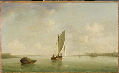 A Smack Under Sail in a Light Breeze in a River, c.1756-9 (olej na plátně) od Charles Brooking
