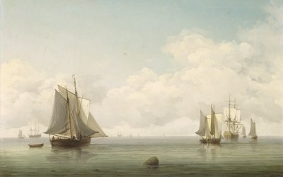 Rybářské lodě v klidném moři, cca 1745-1759 (olej na plátně) od Charles Brooking