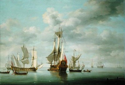 Válečné lodě Becalmed (olej na panelu) od Charles Brooking
