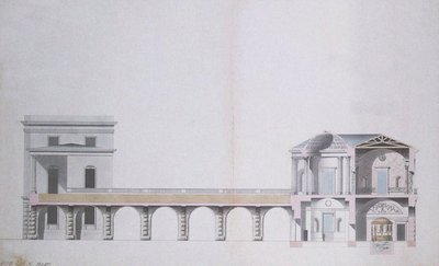 Průřez achátovým pavilonem a visutou zahradou v Carskoje Selo, kolem roku 1780 (pero a inkoust s wc na papíře) od Charles Cameron