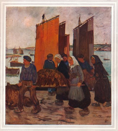 Pecheurs Bretons Debarqunt Du Goemon, c1903 od Charles Cottet