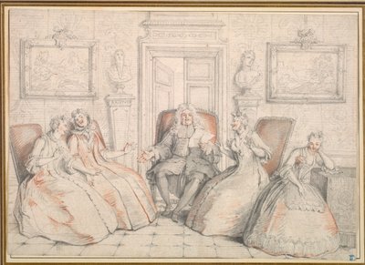 Trissotin Reading Philaminte, Bélise a Armande (z dějství 3, scéna 2 Molièrových "Les Femmes Savantes" od Charles Coypel