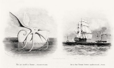 Obří chobotnice a dvě lodě na moři, vyryté George Cooke (1781-1834) od Charles Curtis
