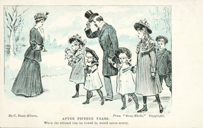 Setkání ženy s mužem, kterého odmítla vdát a který přísahal, že se nikdy neožení (color litho) od Charles Dana Gibson