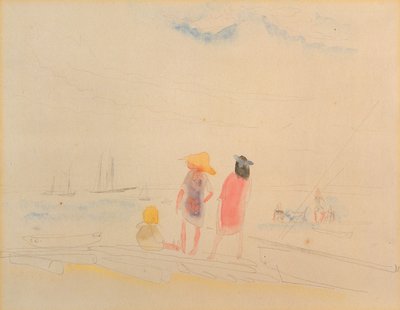 Dvě ženy a dítě na pláži (wc a tužka na papíře) od Charles Demuth