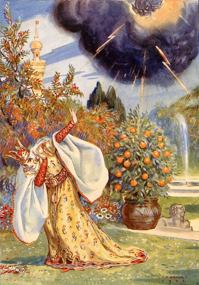 "Objevil se hustý mrak, z něhož šlehaly vidlice blesků" (barevná litografie) od Charles Edmund (after) Brock