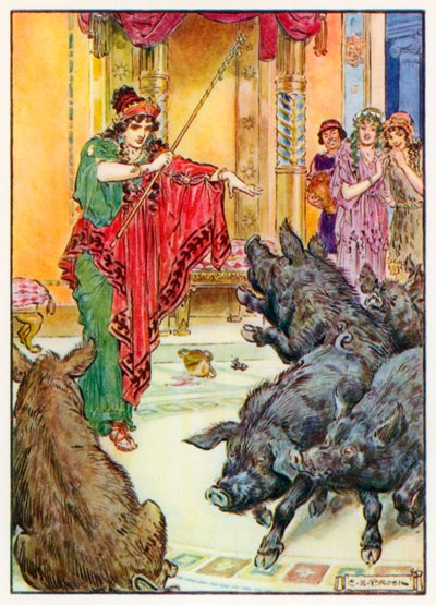 "Odejdi do svého Sty!" Křičela Zaklínačka (barevná litografie) od Charles Edmund (after) Brock