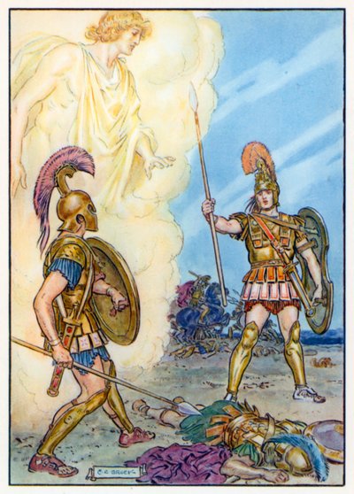 Hektor zachráněn Apollónem (barevná litografie) od Charles Edmund (after) Brock