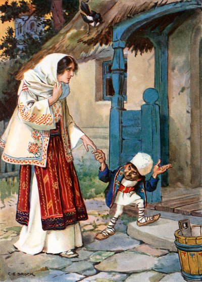 "Bratříček Bit si odvedl svou krásnou nevěstu do domu, který pro ni postavil" (barevná litografie) od Charles Edmund (after) Brock