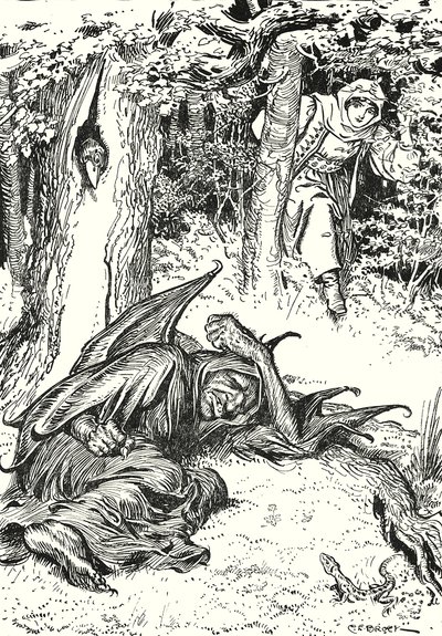 "Dívka, která šla tím směrem, ji uviděla ležet a spát." (litografie) od Charles Edmund (after) Brock