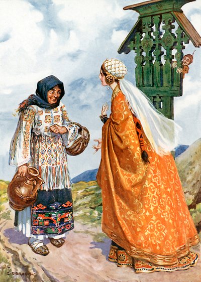 "Princezna ji požádala, aby jí vyměnila selské šaty za královský oděv" (barevná litografie) od Charles Edmund (after) Brock