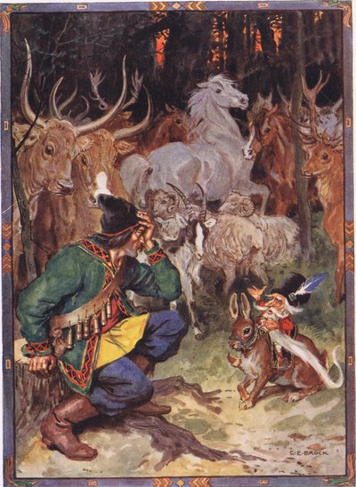 Ahoj! Dobrý člověče, vím, co tě trápí, scéna z Orla Sur v Dětských příbězích z Rumunských legend od Mosese Gastera (1856-1939) 1921 od Charles Edmund Brock