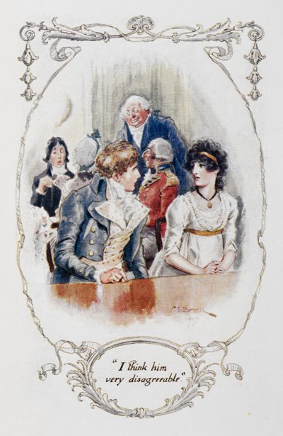 „Myslím, že je velmi nepříjemný“, ilustrace k „Pýchě a předsudku“ od Jane Austenové od Charles Edmund Brock
