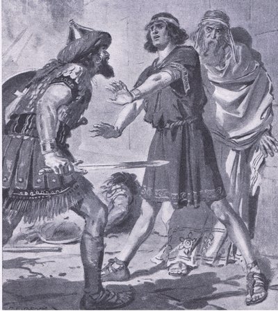 Coesusův život zachráněný jeho smrtí a němým synem, z My Magazine, pub. 1922 (litho) od Charles Edmund Brock