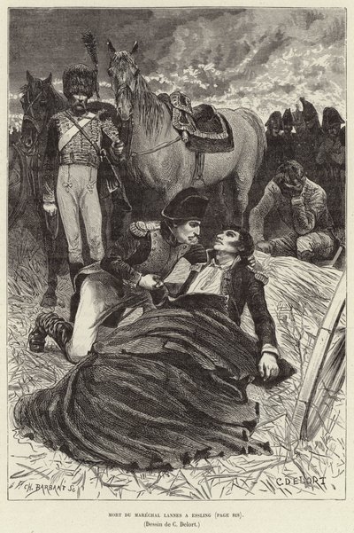 Mort du Marechal Lannes a Essling; Napoleon a umírající maršál Lannes v bitvě u Aspern-Essling v Rakousku od Charles Edouard Delort