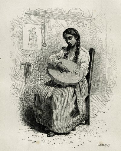 Vyšívač, v Salentu, oblast Quindio (Kolumbie), rytina Ch. Delort, pro ilustraci příběhu America Equinoxiale od E. Andreho, pověření francouzskou vládou, zveřejněno v tour du monde, pod vedením Edouarda Charto od Charles Edouard Delort