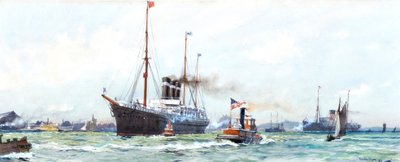 Parník a remorkér od Charles Edward Dixon