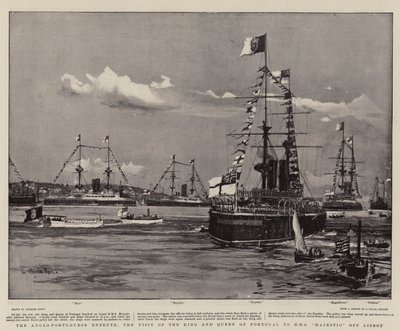 Anglo-portugalská dohoda, návštěva portugalského krále a královny na lodi H M S Majestic u Lisabonu od Charles Edward Dixon