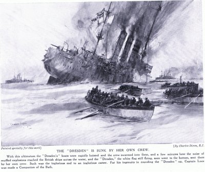 Drážďany potopila její vlastní posádka v březnu 1915 od Charles Edward Dixon