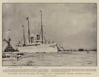 Císařova návštěva u královny, císařská jachta Hohenzollern vplouvá do přístavu Portsmouth od Charles Edward Dixon