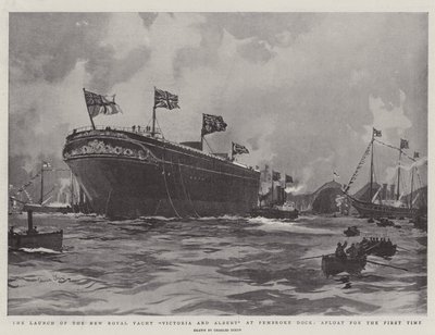Start nové královské jachty Victoria and Albert v doku Pembroke, poprvé na hladině od Charles Edward Dixon