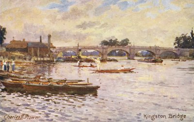 Řeka Temže: Kingston Bridge (barevná litografie) od Charles Edwin Flower