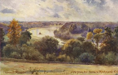 Řeka Temže: Pohled z terasy Richmond Hill (barevná litografie) od Charles Edwin Flower