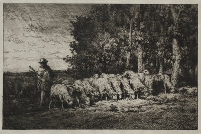 Stádo na okraji lesa od Charles Emile Jacque