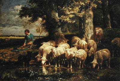 Pastýřka se svým stádem od Charles Emile Jacque
