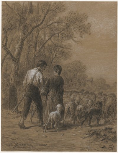 Přivádění ovcí od Charles Emile Jacque