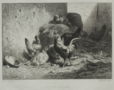 Kohout a slepice. od Charles Emile Jacque