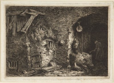 Interiér chalupy od Charles Emile Jacque