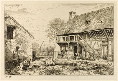 Nádvoří selského obydlí od Charles Emile Jacque