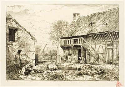 Nádvoří selského obydlí od Charles Emile Jacque