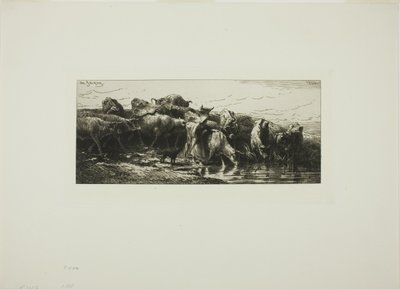 Krávy pijící z řeky od Charles Emile Jacque