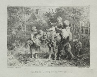 První lekce jízdy na koni. od Charles Emile Jacque