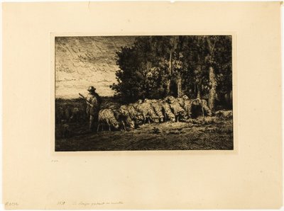 Stádo ovcí na okraji lesa od Charles Emile Jacque