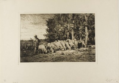 Stádo ovcí na okraji lesa od Charles Emile Jacque