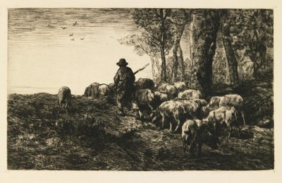 Stádo prasat s pastevcem od Charles Emile Jacque