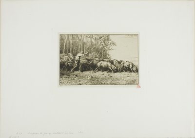 Stádo prasat vycházející z lesa od Charles Emile Jacque