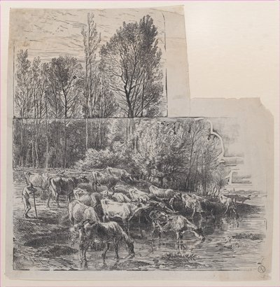 Herdsman and Cattle u Fordu, ca. 1850. od Charles Emile Jacque
